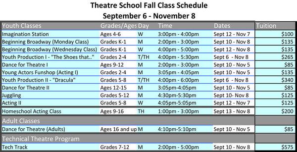 Fall Class Schedule